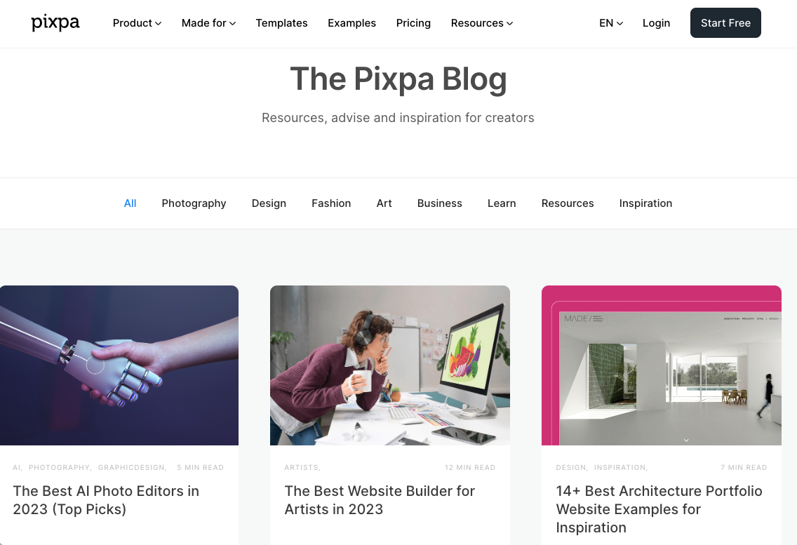 Pixpa blog